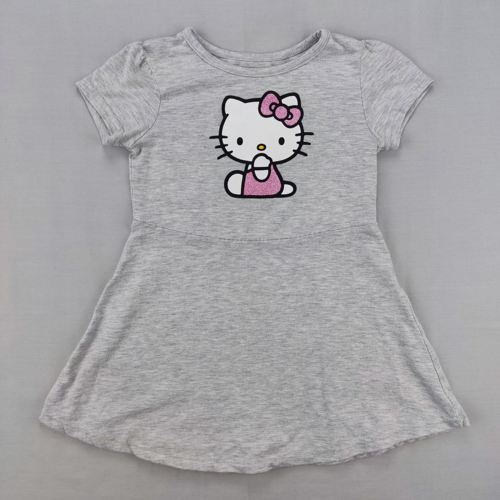 Sanrio Dress Girls 4T Gray Hello Kitty Glitter Graphic Short Sleeve Skater